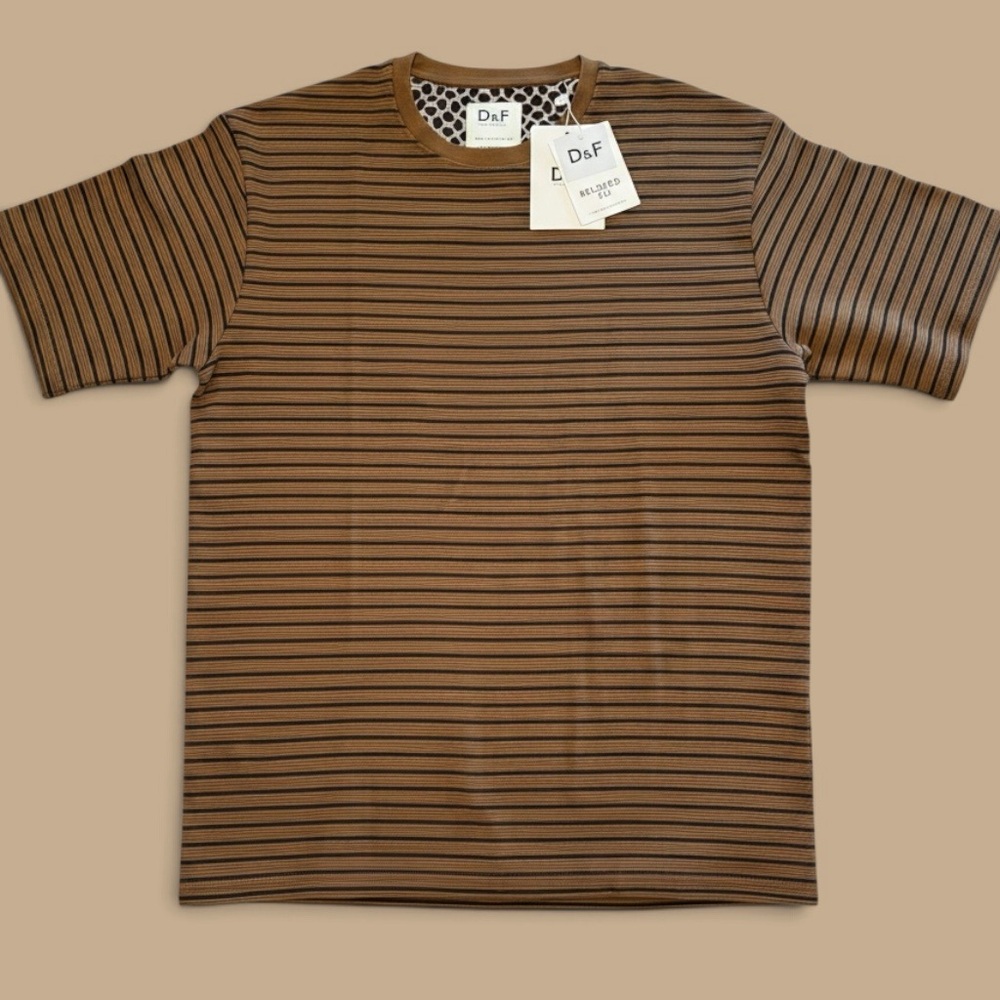 D & F Brown Striped Crew Neck Men’s Shirt, NEW
